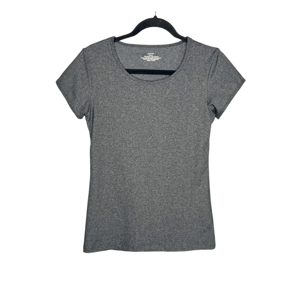 KIAVA Keyhole Open Back Shirt Sleeve Active Top in Gray size Small